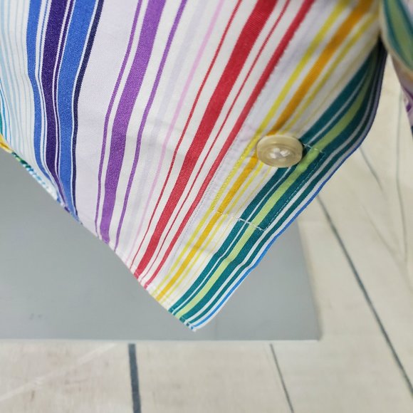 Thomas PINK Dress Shirt Size 16 34 1/2 Rainbow - Picture 10 of 11